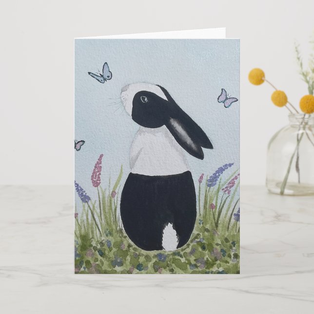 Watercolour Dutch Bunny Rabbit Thank You Card (Front)