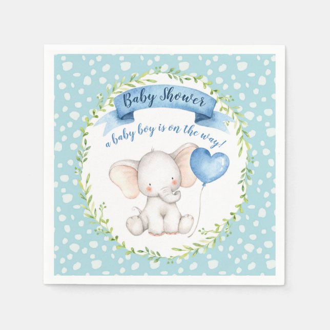 Watercolour Elephant Blue Baby Shower NAPKIN (Front)