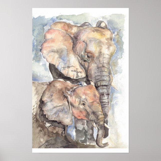 Watercolour elephants poster (Front)