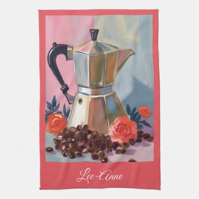 Watercolour Espresso Pot Art Tea Towel (Vertical)