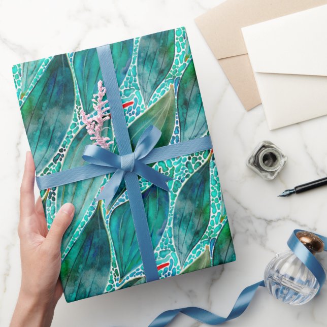 Watercolour Eucalyptus Blue River Leaves Wrapping Paper (Gifting)