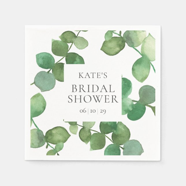 Watercolour Eucalyptus Leaves Bridal Shower Napkin (Front)