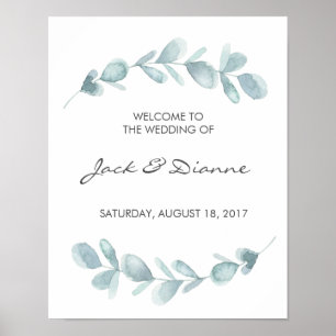 Watercolour Eucalyptus Wedding Welcome Sign