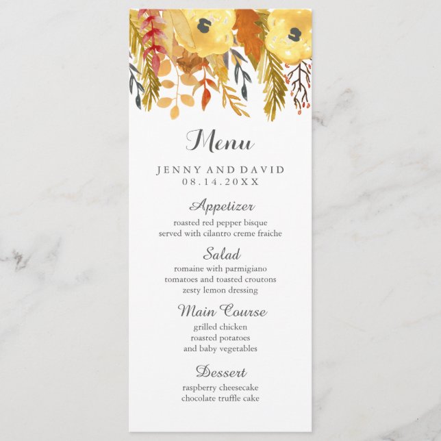 Watercolour Fall Wedding Menu (Front)