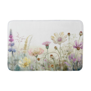 Watercolour field of wild flowers Bath Mat