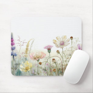 Watercolour field of wild flowers mouse mat