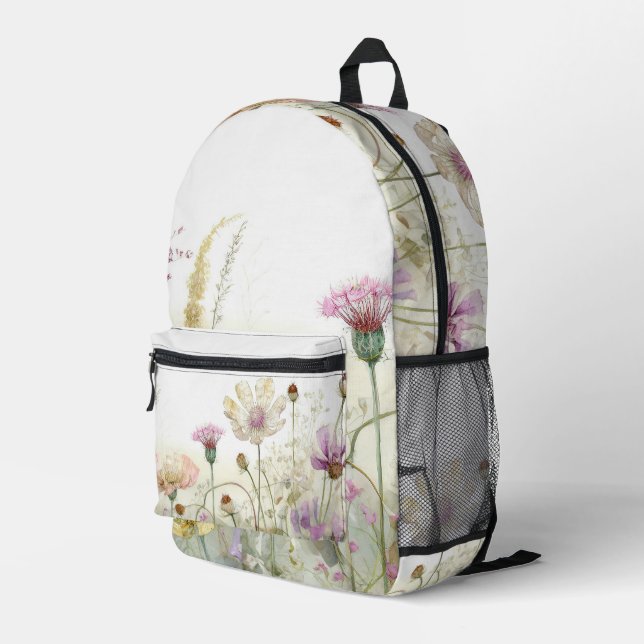 Watercolour field of wild flowers  printed backpack (Back Corner Right)
