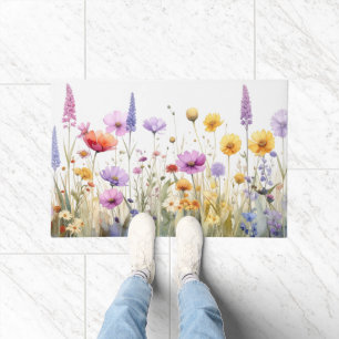 Watercolour field of wildflowers doormat