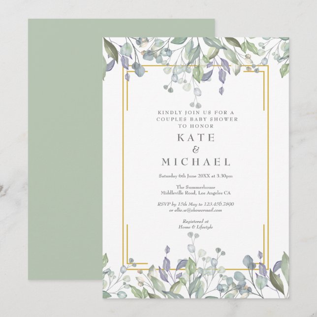 Watercolour Floral Couples Baby Shower/Sprinkle Invitation (Front/Back)