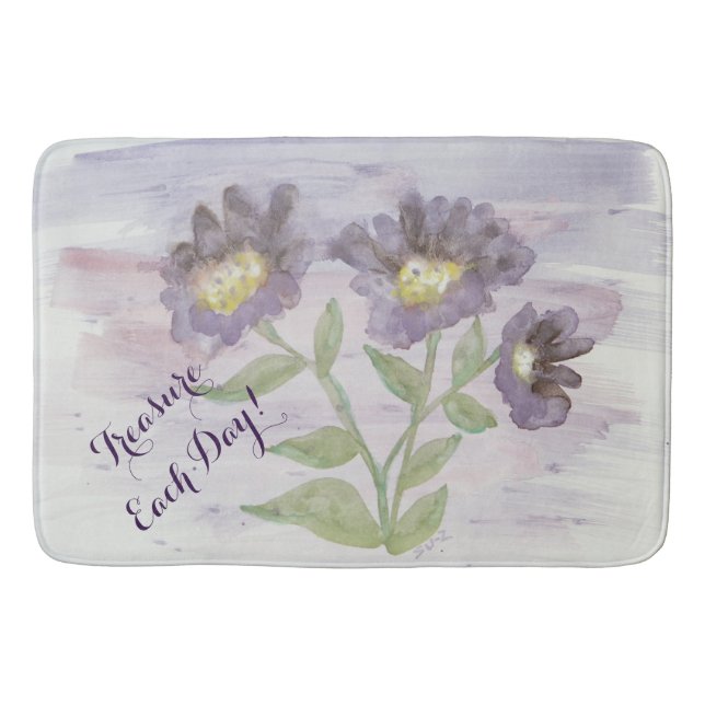 Watercolour Floral Design Bath Mat (Front)