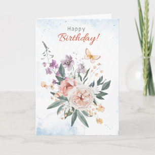 Watercolour Floral Happy Birthday Card