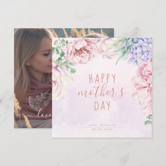 Watercolour Floral Happy Mother's Day photo card (Front/Back)