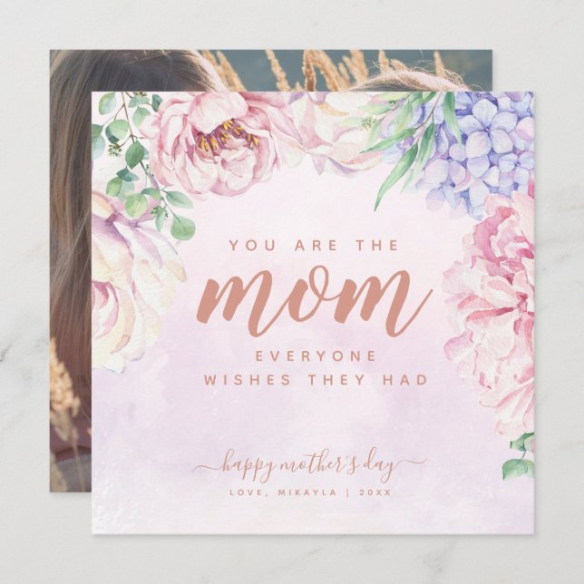Watercolour Floral Mother's Day Photo Flat Card (Front/Back)