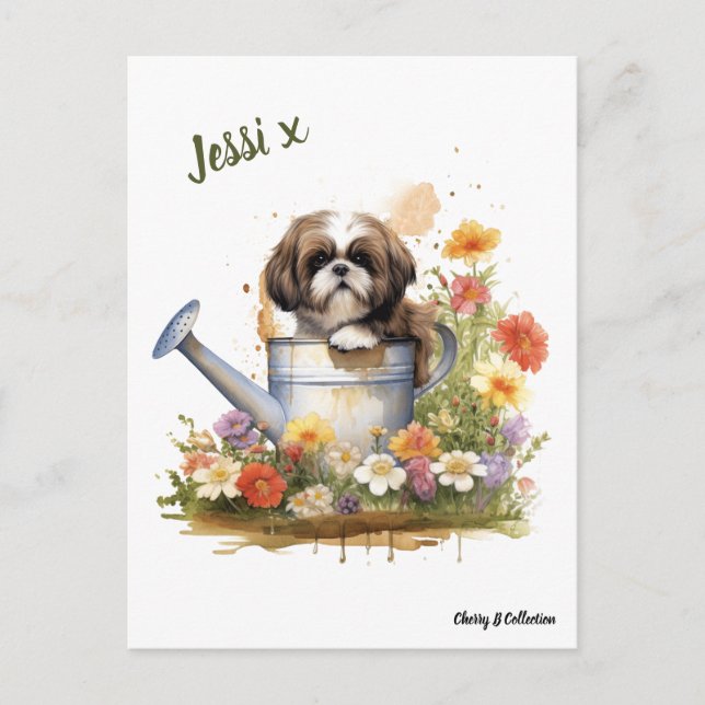 Watercolour Floral Shih Tzu, can be personalised Postcard (Front)