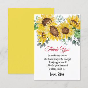 watercolour floral, sunflower, thank you card
