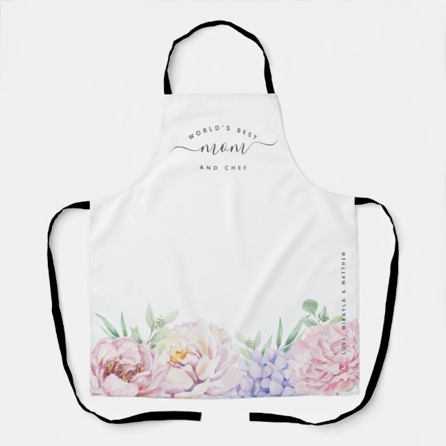 Watercolour Floral World's Best Mum & Chef Apron (Front)
