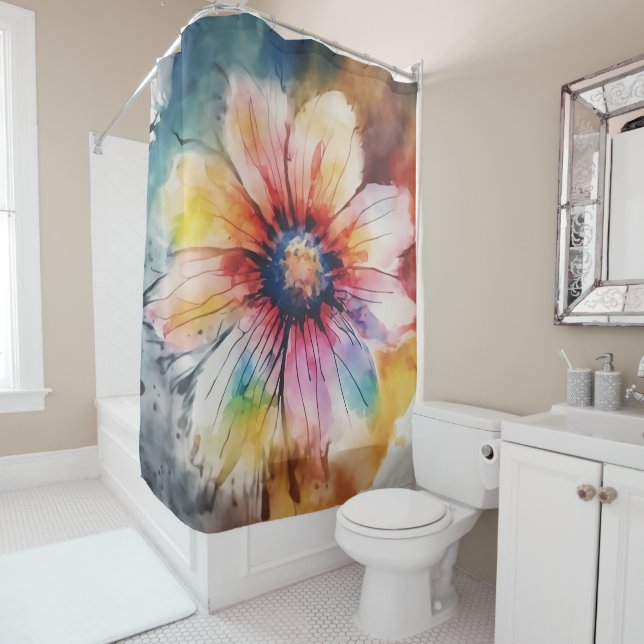 Watercolour flower shower curtain (In Situ)