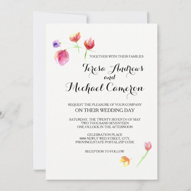Watercolour Flower Wedding Invitations (Front)