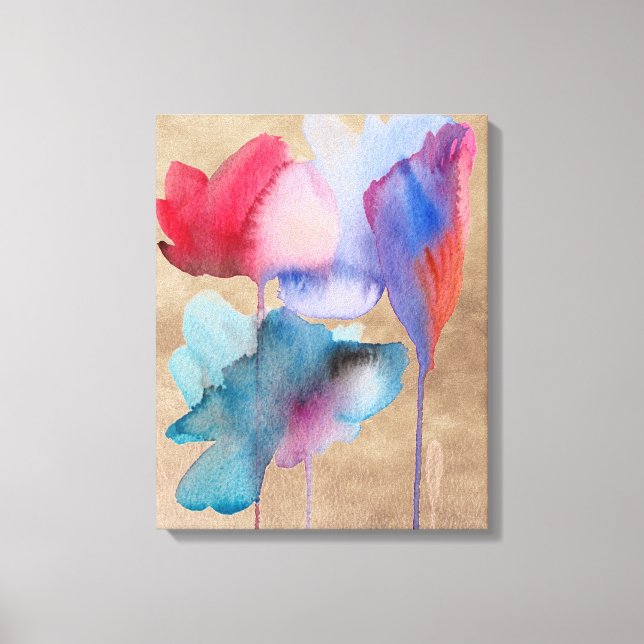 watercolour flowers blue and red modern floral canvas print (Front)