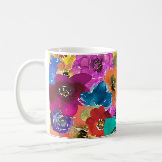 Watercolour Flowers Bright and Happy Mug (Left)
