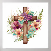 Watercolour Flowers & Cross
