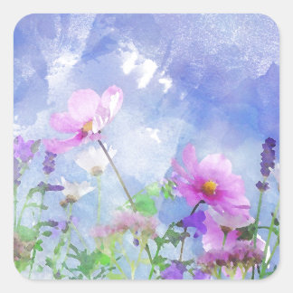 Watercolour flowers square sticker