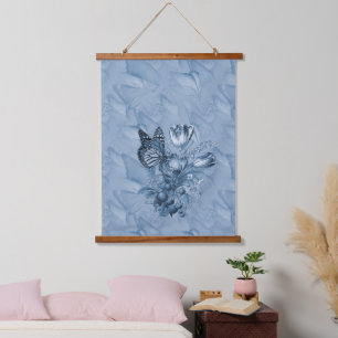 Watercolour Flowers with Visiting Butterflies. Hanging Tapestry