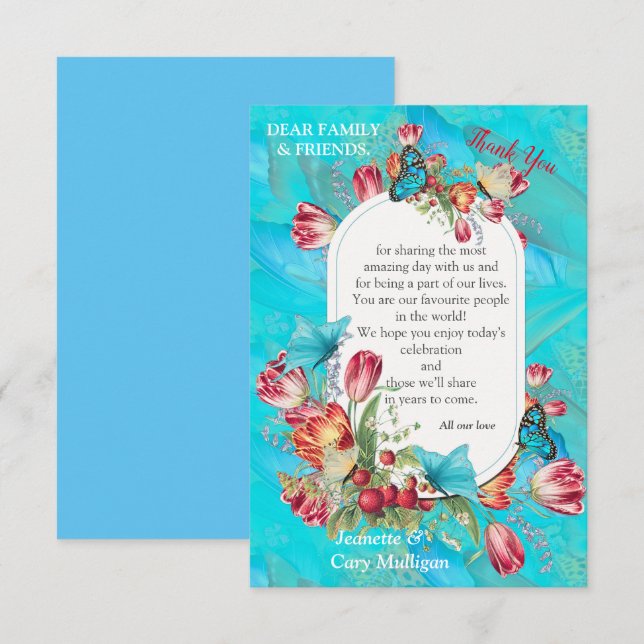 Watercolour Flowers with Visiting Butterflies. RSVP Card (Front/Back)