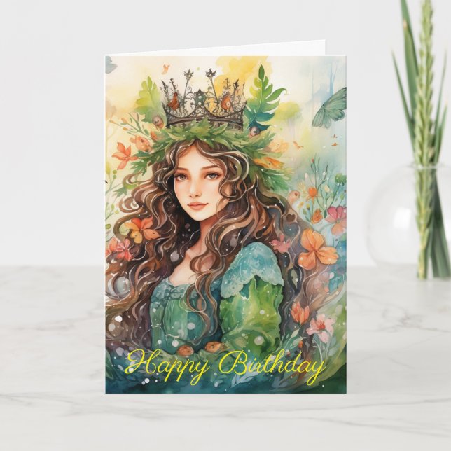 Watercolour Forest Princess Card (Front)