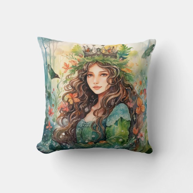 Watercolour Forest Princess Cushion (Front)
