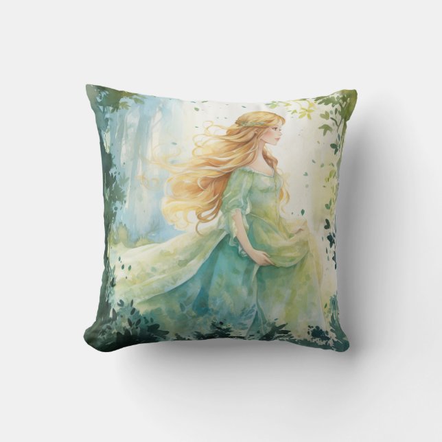 Watercolour Forest Princess Cushion (Front)