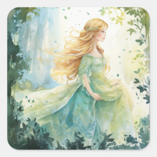 Watercolour Forest Princess Square Sticker