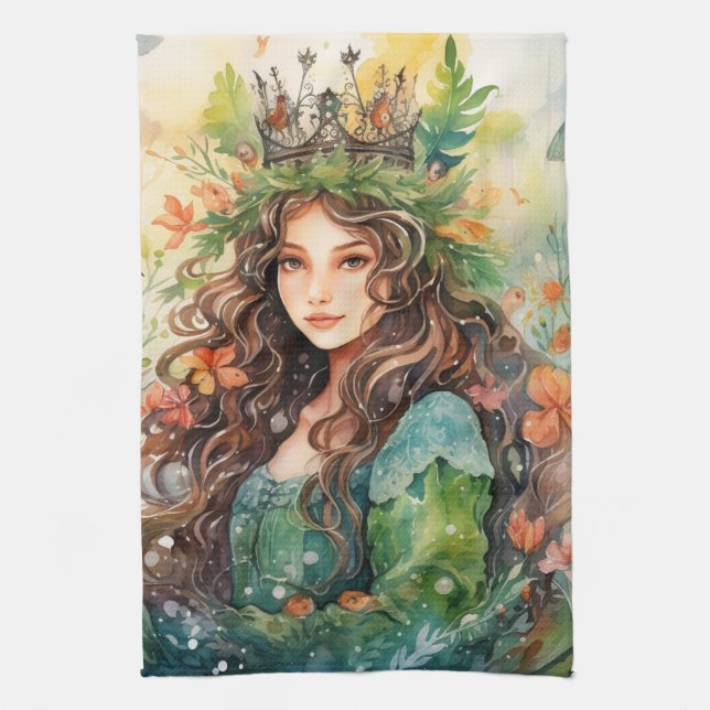 Watercolour Forest Princess Tea Towel (Vertical)