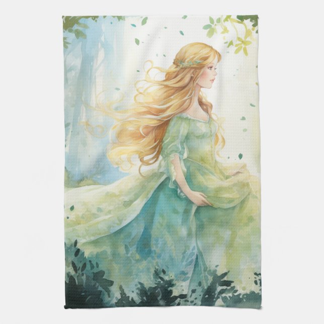 Watercolour Forest Princess Tea Towel (Vertical)