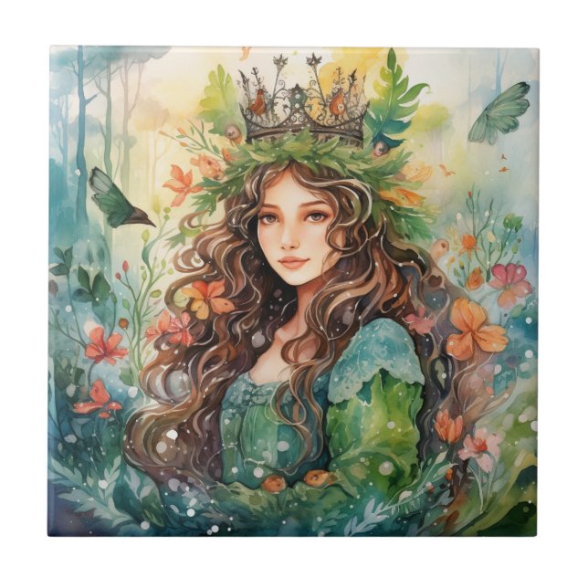 Watercolour Forest Princess Tile (Front)