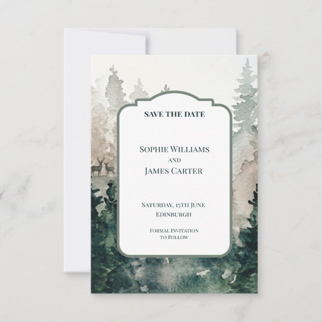 Watercolour Forest Wedding Save The Date (Front)