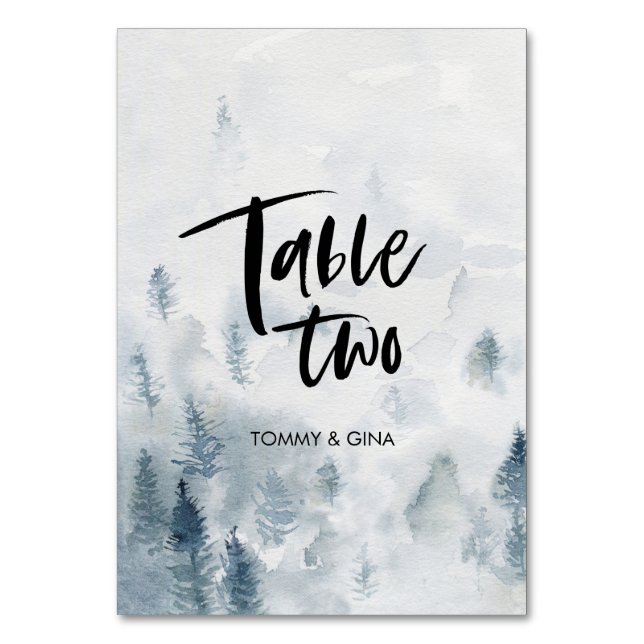 Watercolour Forest Wedding table cards - table two (Front)