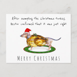 Watercolour funny Dachshund eaten Christmas turkey Postcard