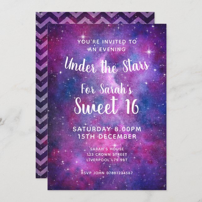 Watercolour Galaxy Under The Stars Invitation (Front/Back)