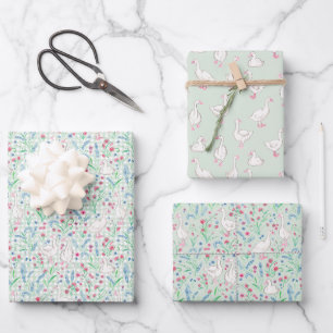 Watercolour Geese and Wildflowers Wrapping Paper Sheet