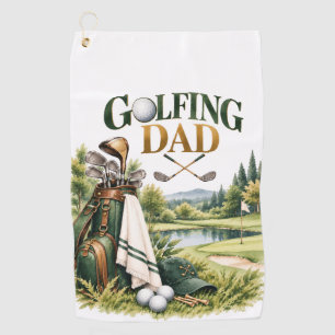 Watercolour Golfing Dad Design Golf Towel