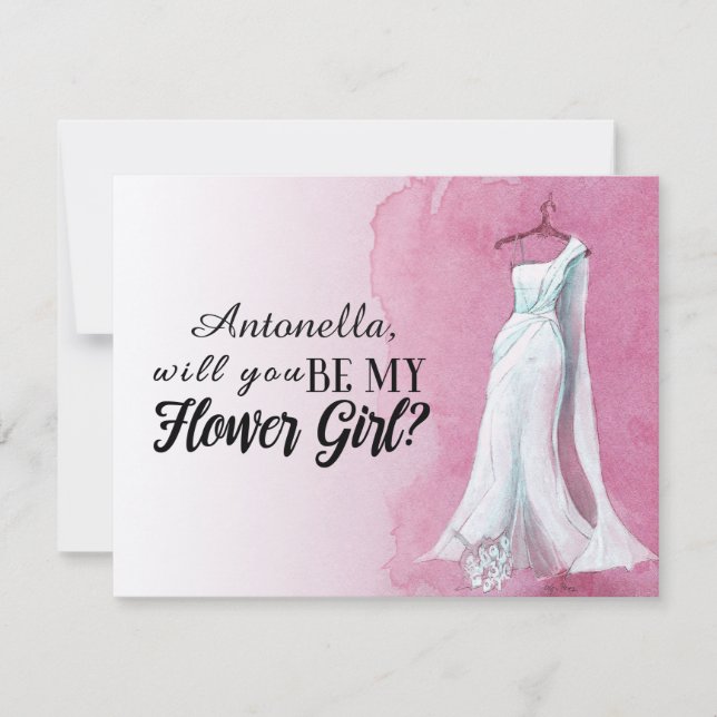 Watercolour Gown  "Will you be my flower girl" Invitation (Front)