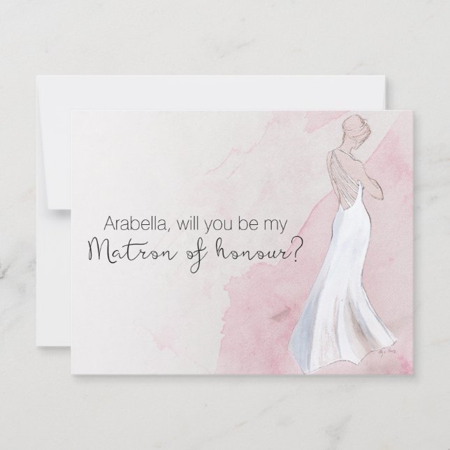 Watercolour Gown "Will you be my matron of honour" Invitation (Front)