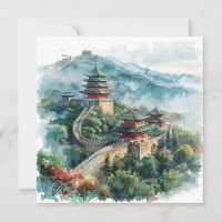Watercolour Great Wall China Asia Travel