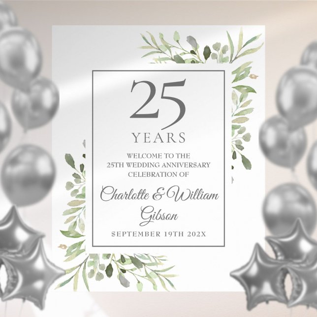 Watercolour Greenery 25th Anniversary Welcome Sign (Creator Uploaded)