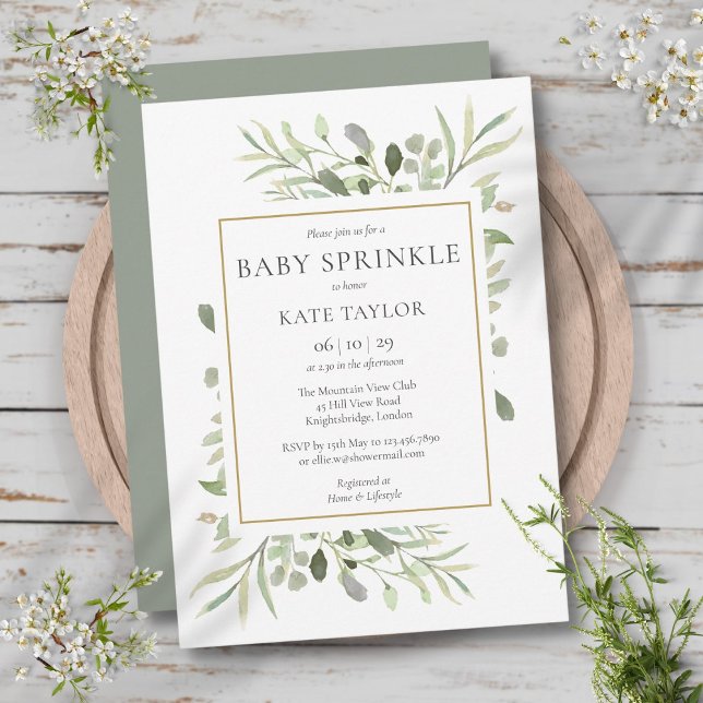 Watercolour Greenery Baby Sprinkle Gender Neutral Invitation (Watercolour Greenery Baby Sprinkle Gender Neutral Invitation)