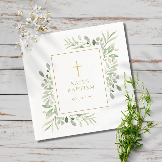Watercolour Greenery Baptism Christening Napkin (Creator Uploaded)