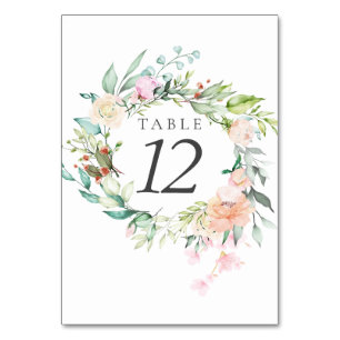 Watercolour Greenery Floral Wedding Table Numbers