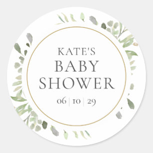 Watercolour Greenery Leaves Baby Shower Classic Round Sticker