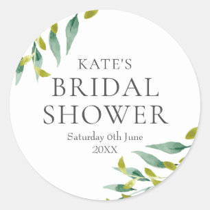 Watercolour Greenery Leaves Bridal Shower Favour Classic Round Sticker